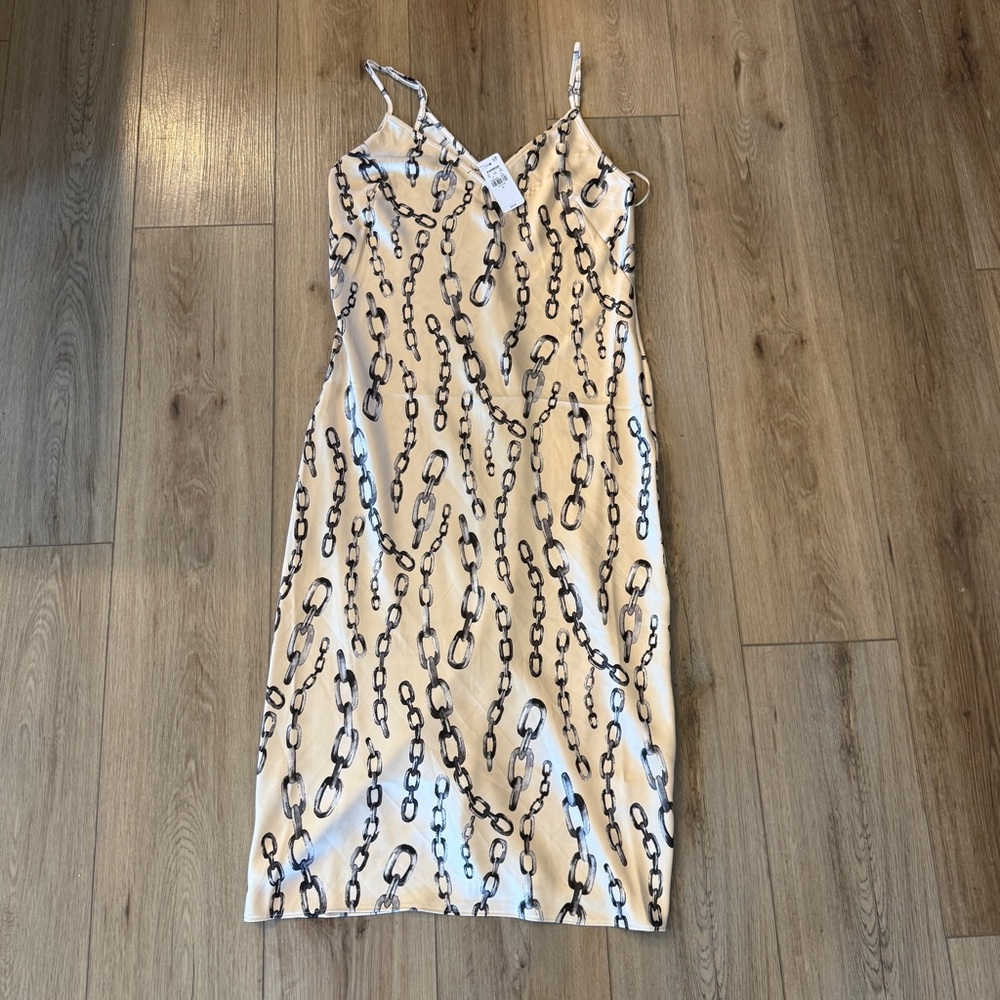 Express Womens Chain Print Slip Dress Ivory Black Size S NWT